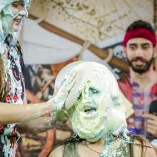 walking the plank: Zoe takes 30 pies in the face and Slimed!  Pie Challenge Program 12