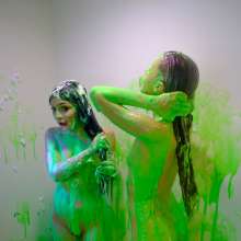messyhot: Adore and Stevie Mae UV Slime in the Tub