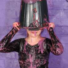 DungeonMasterOne: Felicity in catsuit, boots, and studded dress, makes a mess of herself!