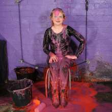 DungeonMasterOne: Felicity in catsuit, boots, and studded dress, makes a mess of herself!