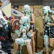 walking the plank: Zoe takes 30 pies in the face and Slimed!  Pie Challenge Program 12