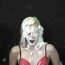 RevSlymsford: BDSM!  Sarah is tied up whilst Jessie trashes her with loads of gooey pies