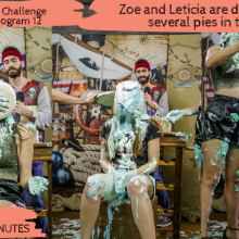walking the plank: Zoe takes 30 pies in the face and Slimed!  Pie Challenge Program 12