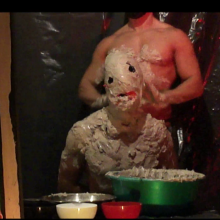 Waltercreamed: Muscled guy totally covered with thick substances by another muscled guy!