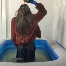 Wetlook Doll: Wet Formal Dress and Flur Red Coat