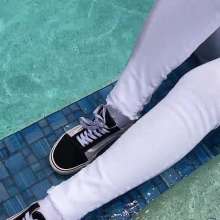 SexyS: White Jeans with a Black Front Zipper Top and Vans Shoes