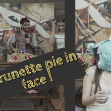 walking the plank: Brunette getting pied--old | Woman pie in the face [Teaser Program 05)
