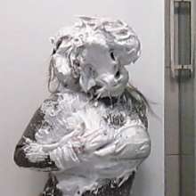 messycharlotte: my first try with a bucket of shaving cream