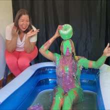 RevSlymsford: Ana Waters + Slimes Herself In The Pool In Cute Top + Shorts