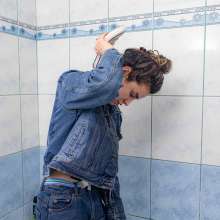 Wet Live Team: Jeans Getting Wet Anastasia and ASMR in the Shower