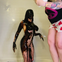 Slimed Models: Ana Tar and Feathered Naked by Her Friend