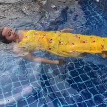 WetPlace: Stunning Anny Swim In Pool In Yellow Dress