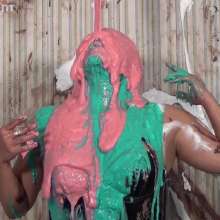 Anglefan: Katy gets pied from above in black lingerie