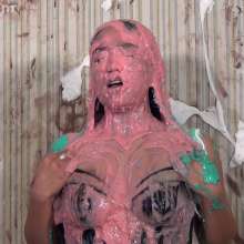 Anglefan: Katy gets pied from above in black lingerie