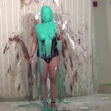 Anglefan: Katy gets pied from above in black lingerie