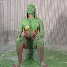 Anglefan: April gets nasty green slimed in her yellow thong