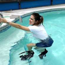 Tight and Wet Clothes: Vintage Denim Skirt and High Heels in Pool