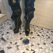 Tight and Wet Clothes: 1980s Chardon Designer Jeans Try on Wet in Pool and Shower