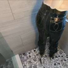 Tight and Wet Clothes: 1980s Chardon Designer Jeans Try on Wet in Pool and Shower
