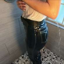 Tight and Wet Clothes: 1980s Chardon Designer Jeans Try on Wet in Pool and Shower
