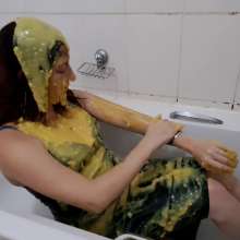 Thefetishgirl: Getting Gunged in My Leather Dress