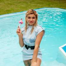 wet.look.me: Wetlook girl in dress swim in the street pool | Wetlook.biz