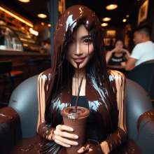 splathair2020: AI Asian girls in coffee shop (with extra chocolate)
