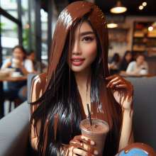 splathair2020: AI Asian girls in coffee shop (with extra chocolate)