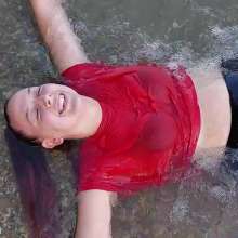 Get Your Snaps: Mona gets wet in red and black