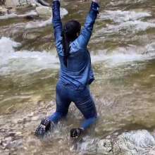Wam Bagheera Studio: Bagheera Gets Wet in The River Dressed in Jeans