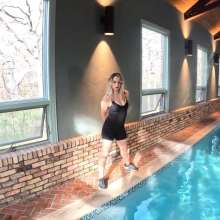 WetlookFashion: Camille Wet Workout Wearing a LuluLemon Bodysuit