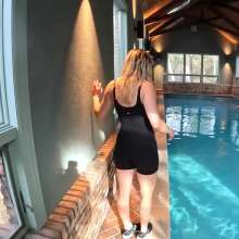 WetlookFashion: Camille Wet Workout Wearing a LuluLemon Bodysuit