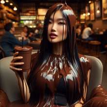 splathair2020: AI Asian girls in coffee shop (with extra chocolate)