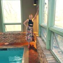 WetlookFashion: Gigi Is Swimming in a Bodysuit and a Long Satin Skirt