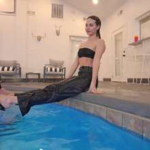 WetlookFashion: Lilith Rocks the Pool in Sexy Leather Pants and a Tube Top