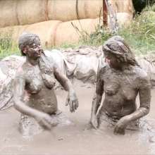 Lara_eurowam: Edina and Jessica Had Fun Together in the Mud Topless- Tits2