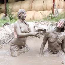 Lara_eurowam: Edina and Jessica Had Fun Together in the Mud Topless- Tits2