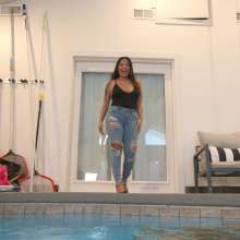 WetlookFashion: Reyna Swimming in the Pool in Jeans, Heels and a Swimsuit