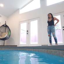 WetlookFashion: Reyna Swimming in the Pool in Jeans, Heels and a Swimsuit