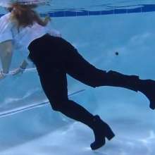 DMarieAllWet: Swimming in Flared Leather Pants and a Button Up Shirt