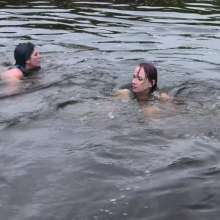 DungeonMasterOne: Blue Denim at the Stone Bridge: Maude and Charity Soaked!