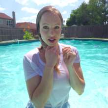 WetlookFashion: Camille Gets Wet in a White Shirt and Satin Pants