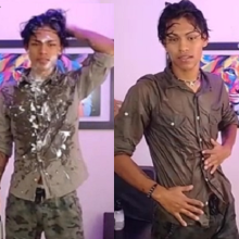 WETColours: Derek Gets His Face and Shirt Dirty and Then Gets All Wet