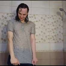 WETColours: Josh in the Shower Wearing a Polo Shirt and Jeans
