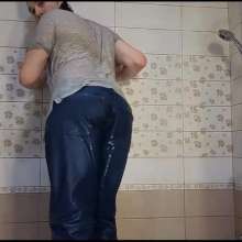 WETColours: Josh in the Shower Wearing a Polo Shirt and Jeans