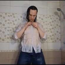 WETColours: Josh Showers in the Tub in a White Shirt and Jeans