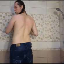 WETColours: Josh Showers in the Tub in a White Shirt and Jeans