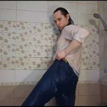 WETColours: Josh Showers in the Tub in a White Shirt and Jeans