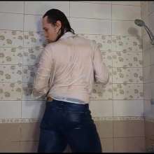 WETColours: Josh Showers in the Tub in a White Shirt and Jeans