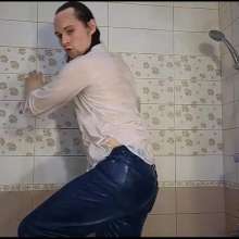 WETColours: Josh Showers in the Tub in a White Shirt and Jeans